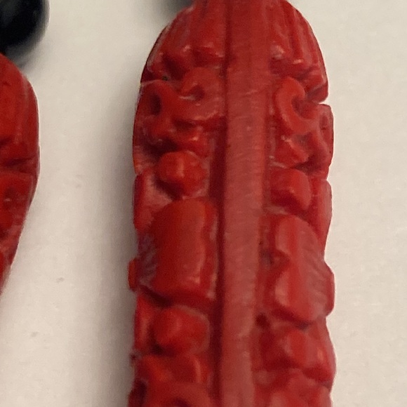 Large Carved Design Flower Floral Drop Bauble Earrings - Picture 7 of 16